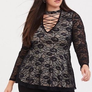 New with tags! Torrid Black Laceup Peplum Top 😍